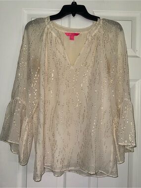 Lilly Pulitzer Cream and Gold Sequin Top